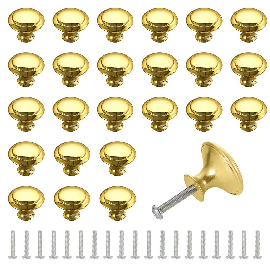 25 Stück 30 mm Schubladengriffe, runde Schubladengriffe, Möbelknöpfe, goldene Schrankknöpfe mit Schrauben, geeignet für Schubladen, Schränke ...