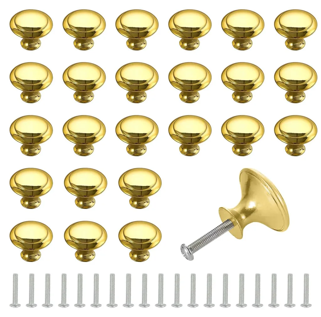 Poignée de meuble dorée ronde 30 mm lot de 25 pièces robuste avec visserie
