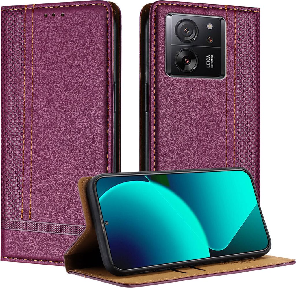 Handyhülle für Xiaomi 13T/13T Pro/Redmi K60 Ultra Leder Flip Klappbare Schutzhülle mit Standfunktion Lila