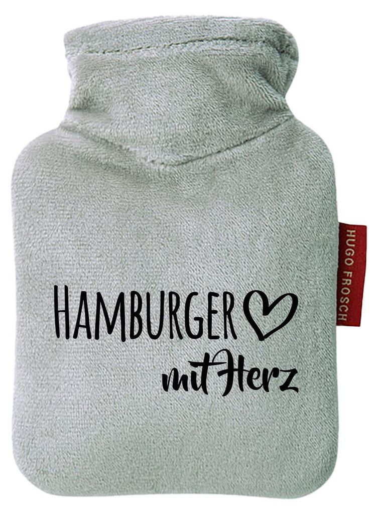 Huuraa Mini-Wärmflasche Hamburger mit Herz 0,2 Liter Grey Mini Veloursbezug Taschenwärmer Geschenkidee