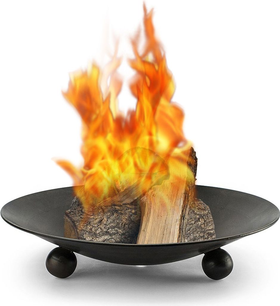 A fire pit with burning logs on a white background.