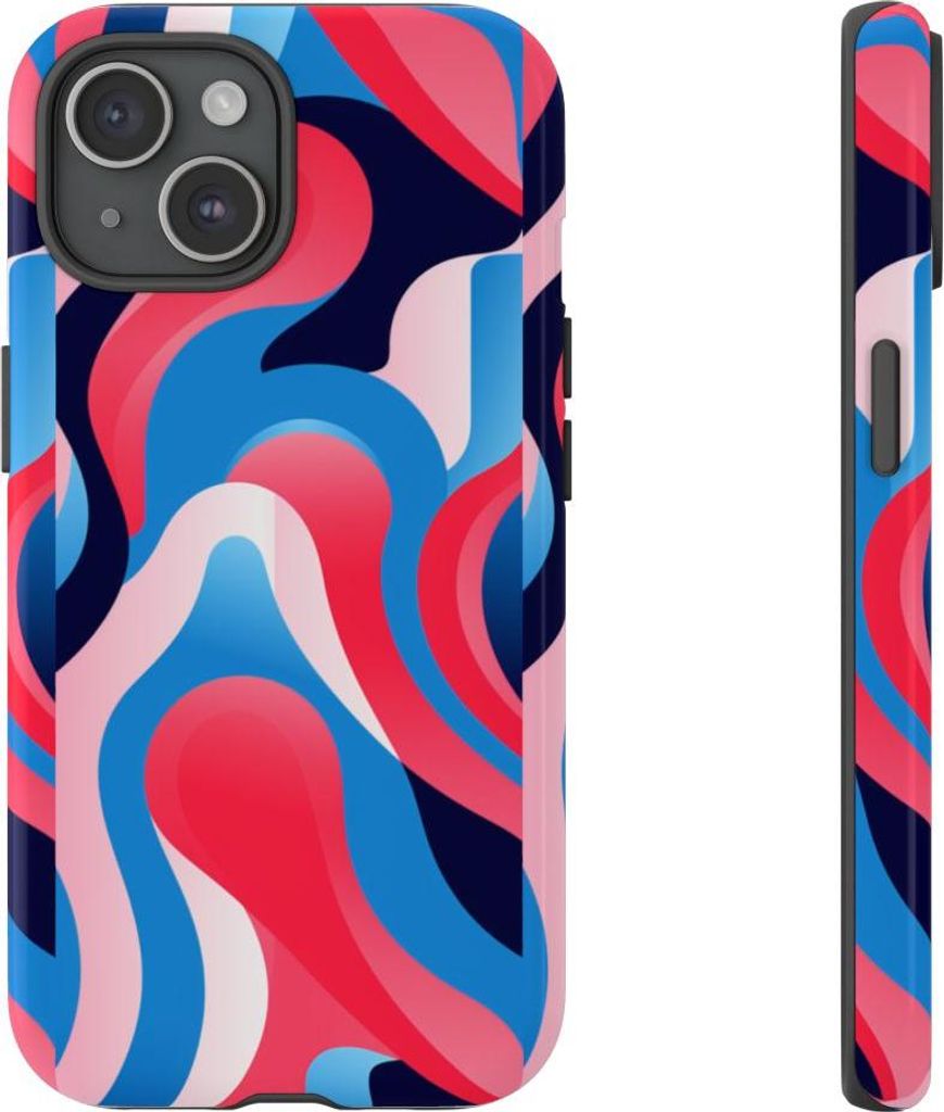 Abstraktes Wellenmuster in Blau und Rot – Hülle Kompatibel mit iPhone 15