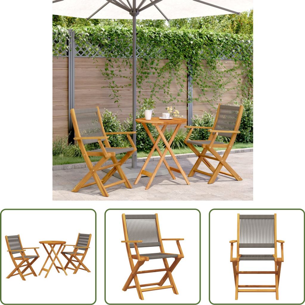 The Living Store 3-tlg. Bistro-Set Grau Polypropylen und Massivholz