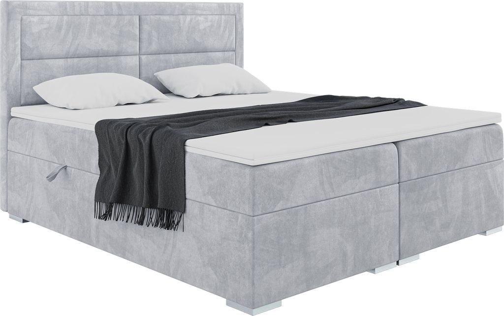 MEBLINI Boxspringbett mit Bettkasten - Gepolstert Doppelbett mit Matratze und Topper - Polsterbett mit Stauraum - Bett mit Kopfteil - Stauraumbett ...
