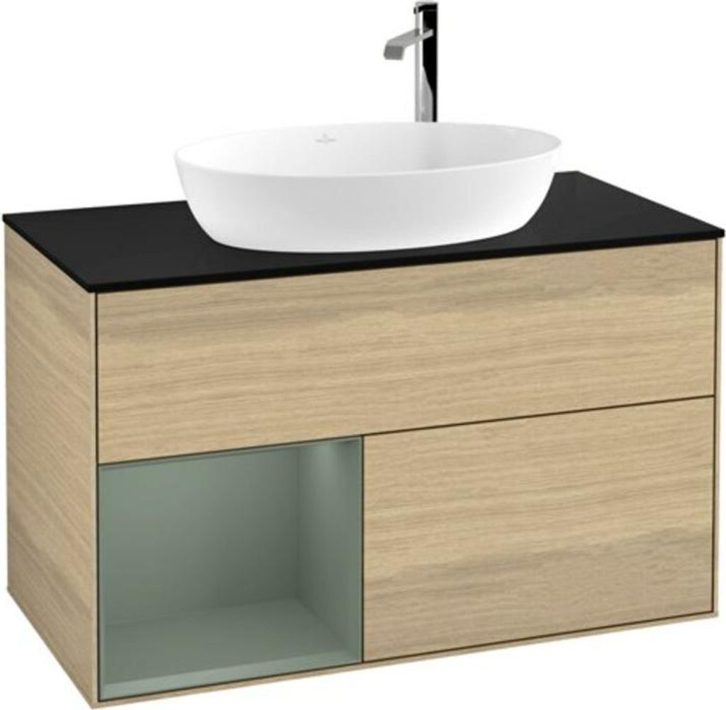 V&B Waschtischunterschrank Wandbeleuchtung Finion 100, Pl bla m, Reg Oli. m Lac, Oa ven