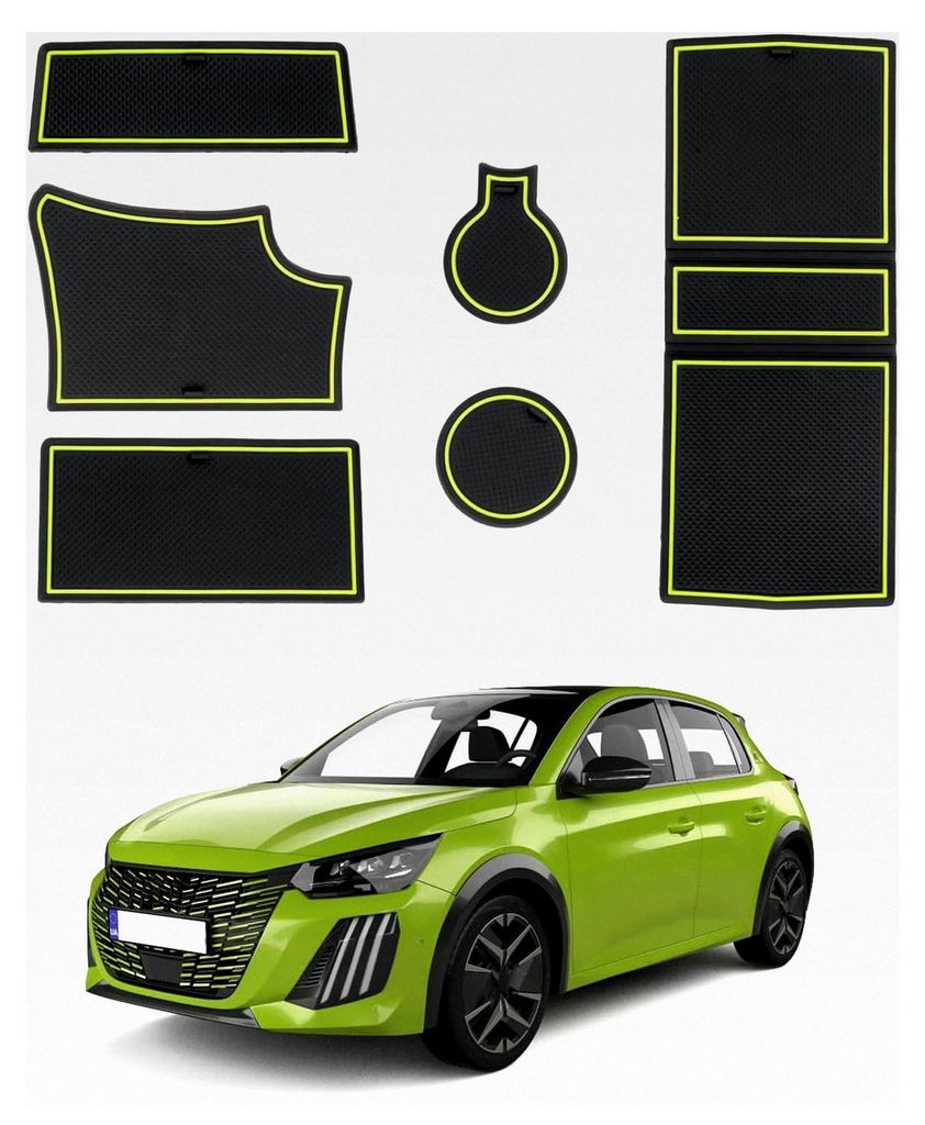 Kompatibel mit Peugeot 208 e-208 2020-2025 GT Restyling Gummimatten für Mittelkonsole und Becherhalter