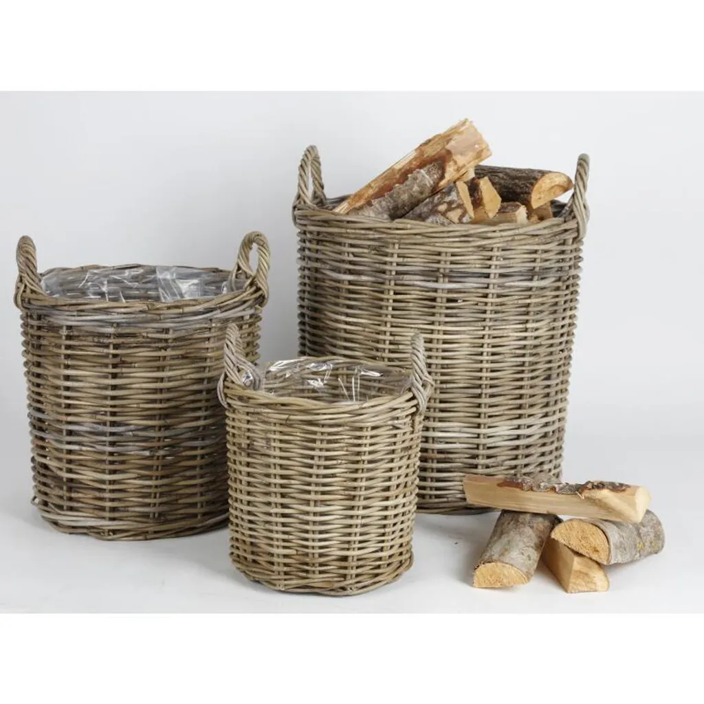 Paniers en Osier avec Structure Bois - Set de 3 Grands Formats 58cm BURI - 4