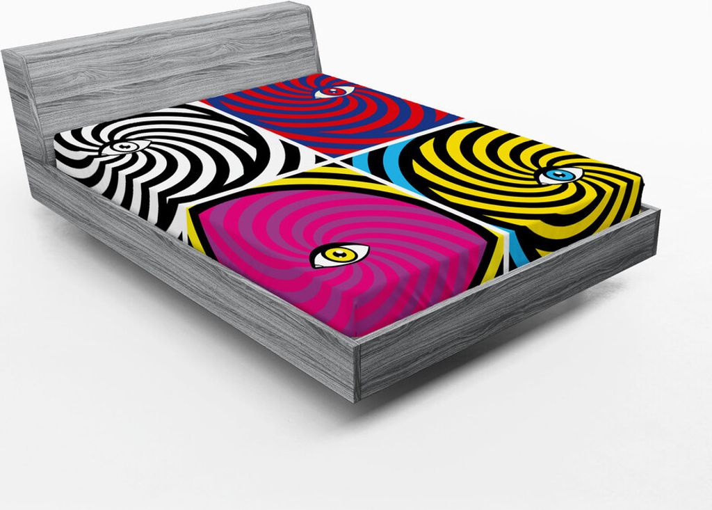 ABAKUHAUS Psychedelisch Spannbetttuch, Pop Art Hypnotic Design, Das Muster Mit Auge In Zentralem Schwindligem Fokus, 90 x 200 cm, Mehrfarbig