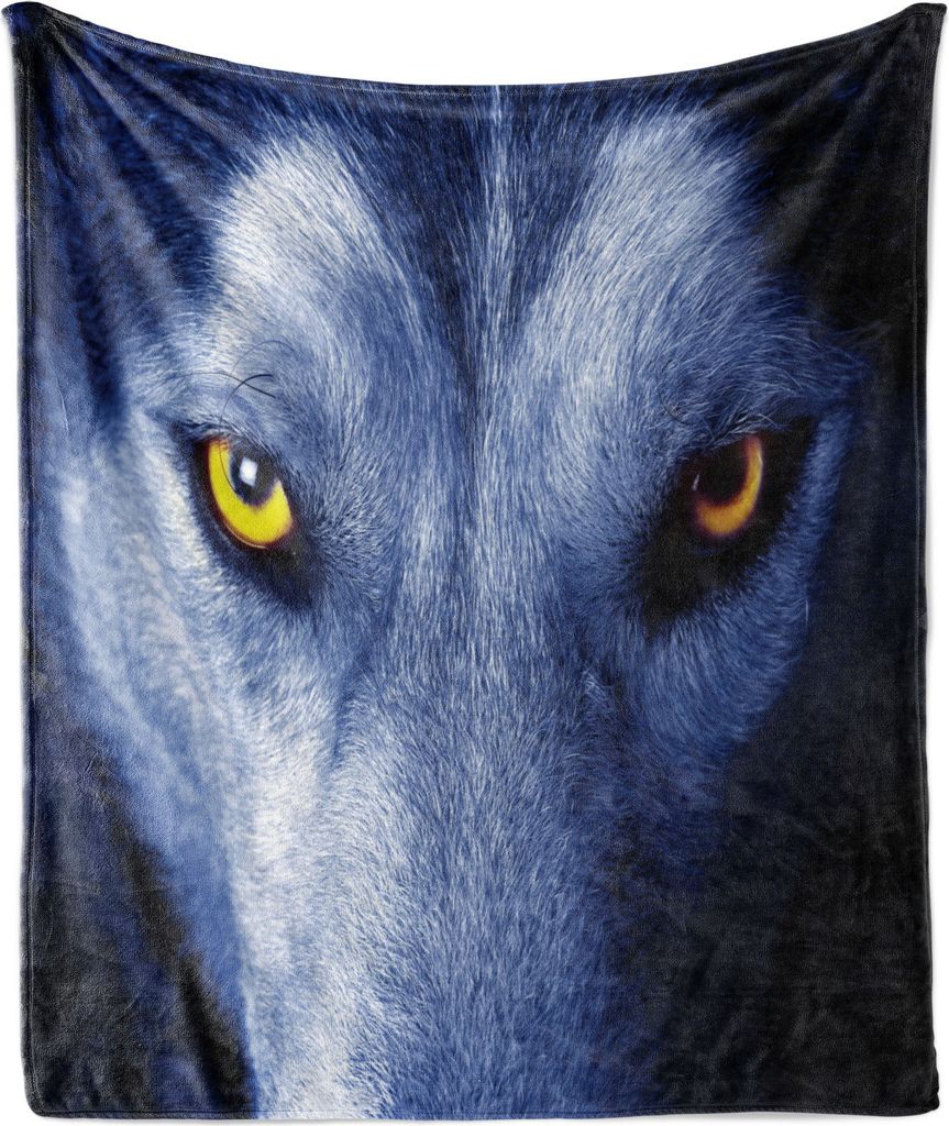 ABAKUHAUS Wolf Weich Flanell Fleece Decke, Wildtier mit einem verärgerten Ausdruck Wald Fauna Themed Fotografie, 175 x 230 cm, Blau Hellblau