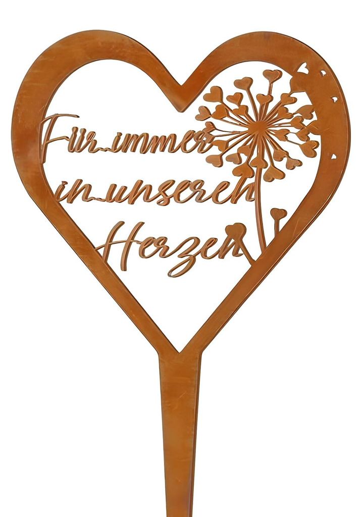 Herzförmiges Grabdenkmal, Grabschmuck, Trauerdekoration, Metall, Stahl, Rost, Grabdenkmal mit Inschrift, Grabdekoration, Grabdekoration für Gärt...