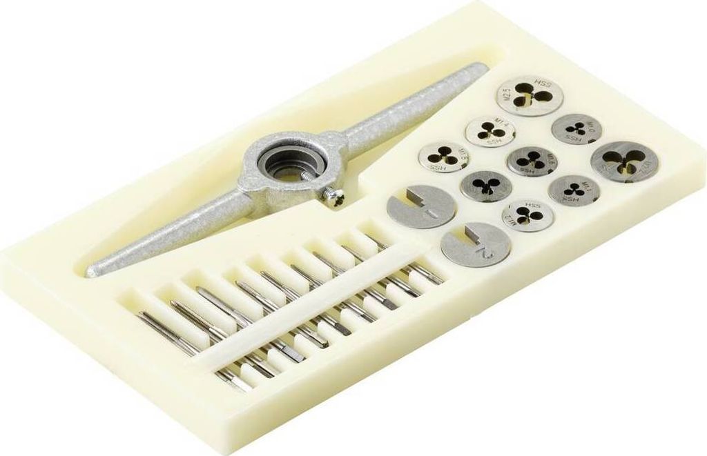TOOLCRAFT TO-7106694 Einschnittgewindebohrer-Set 30teilig HSS M1, M1.1, M1.2, M1.4, M1.6, M1.8, M2, M2,2, M2.5
