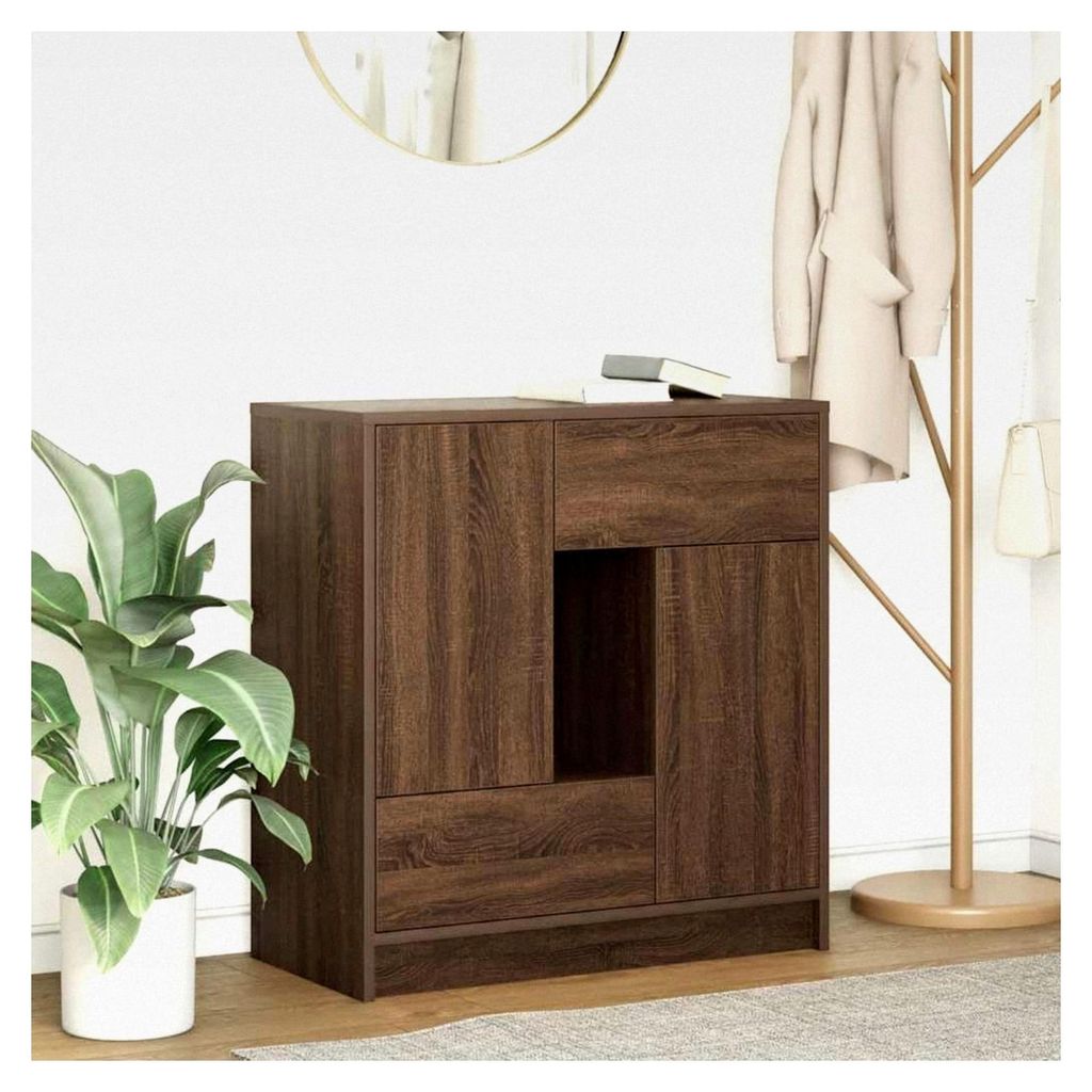 Sideboard aus brauner Eiche mit Schubladen und Türen, 70,5 x 34 x 74,5 cm, Schränke & Aufbewahrung, Buffets & Sideboards