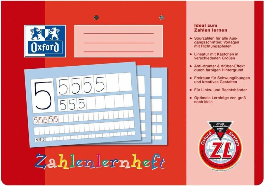 Oxford 100050304 Zahlenlernheft, A4 quer, ZL, 16, robuster, Produktbild 