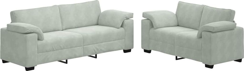 vidaXL 2-teiliges Sofa-Set mit Kissen, hellgrauer Samt