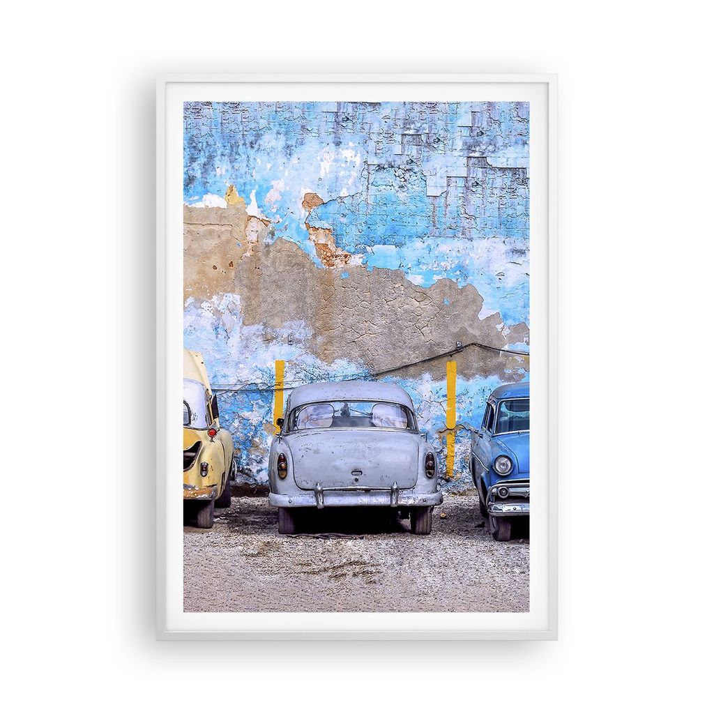 Gerahmtes Poster - Weißer Rahmen - Havanna Oldtimer Autos - 70x100 cm - Wand Bild - Wanddeko - Wandbilder - Kunstposter - Wandposter - Bilderrahme...