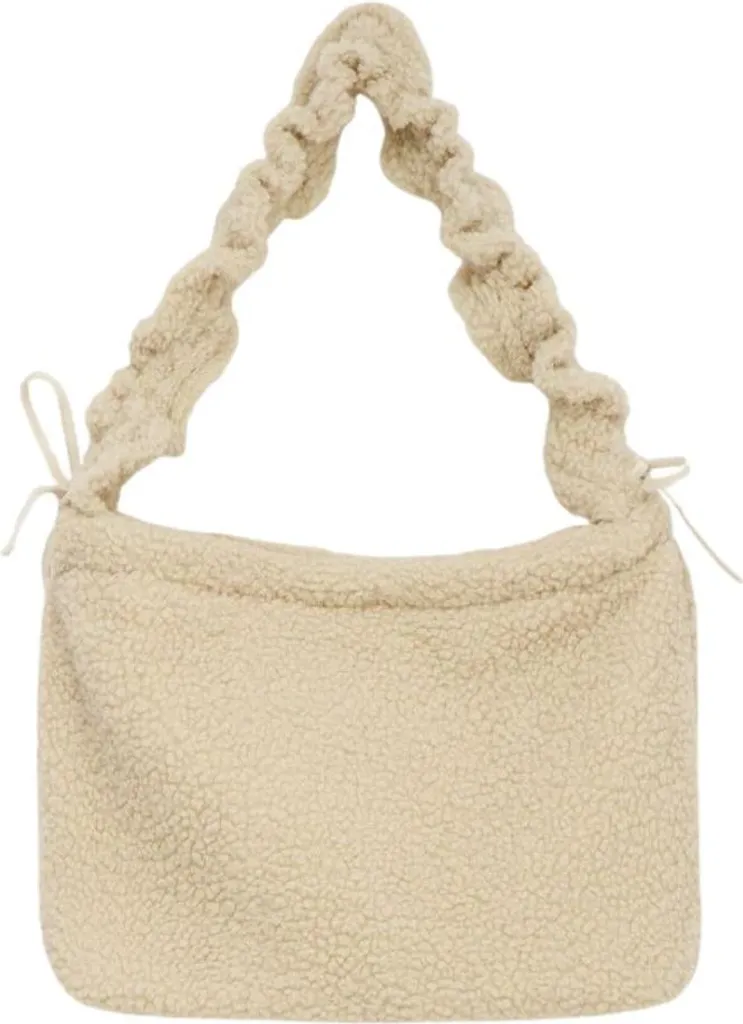Bijoux Puffer Teddy Beige à Bretelles Volantées : Texture Douce et Design