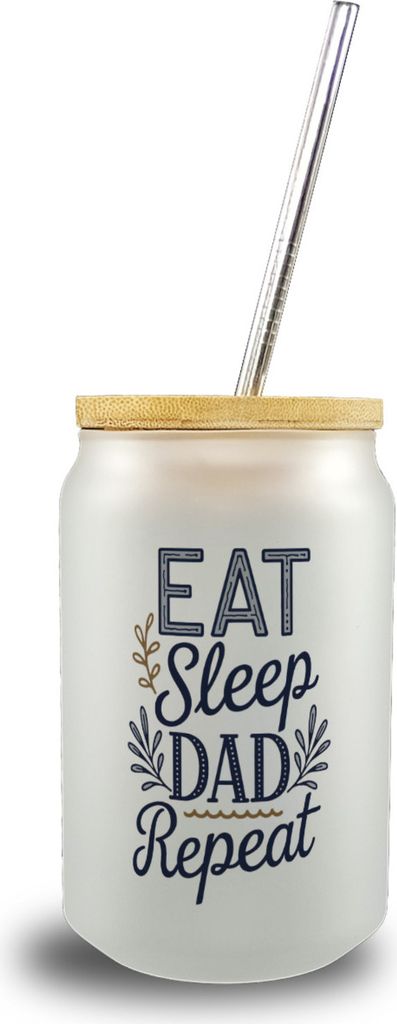 Eat Sleep Dad repeat Trinkglas mit Bambusdeckel für Väter