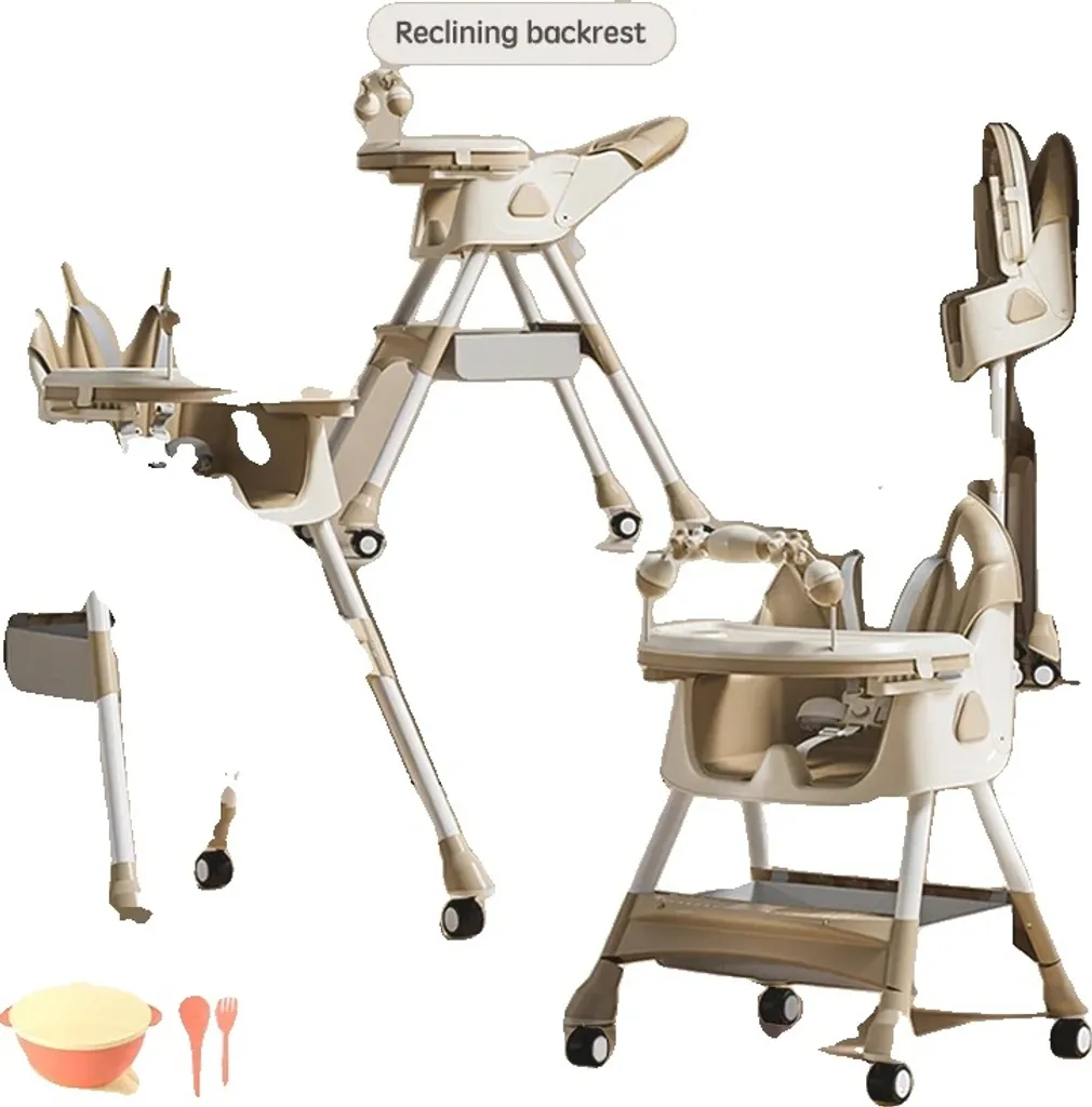 Seggiolone per bambini, schienale regolabile, design pieghevole , Kaki