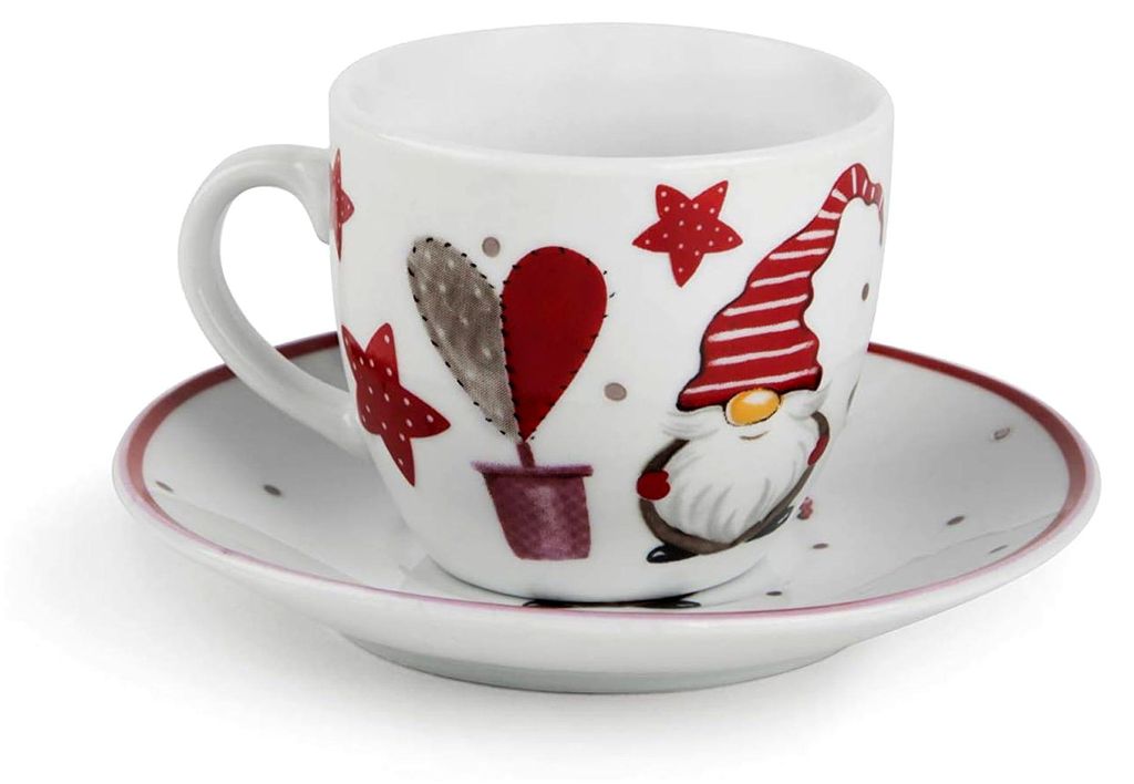 Set aus 6 Kaffeetassen mit Untertassen, 90 ml, Porzellan, 6 x 5 x 10,5 cm