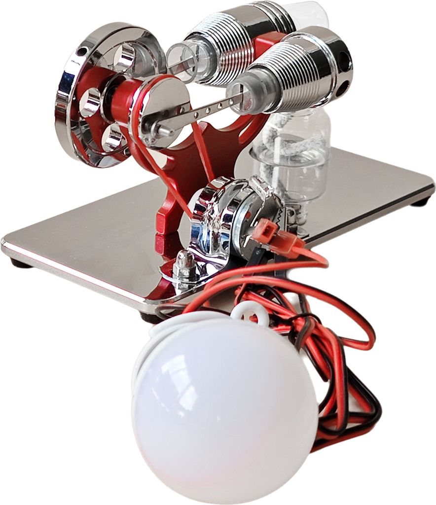 Heissluft-Stirlingmotor, Stromgenerator-Motormodell mit LED-Gluehbirne, Schwungrad-Design, wissenschaftliches Experiment mit CNC-Aluminiumlegierung...
