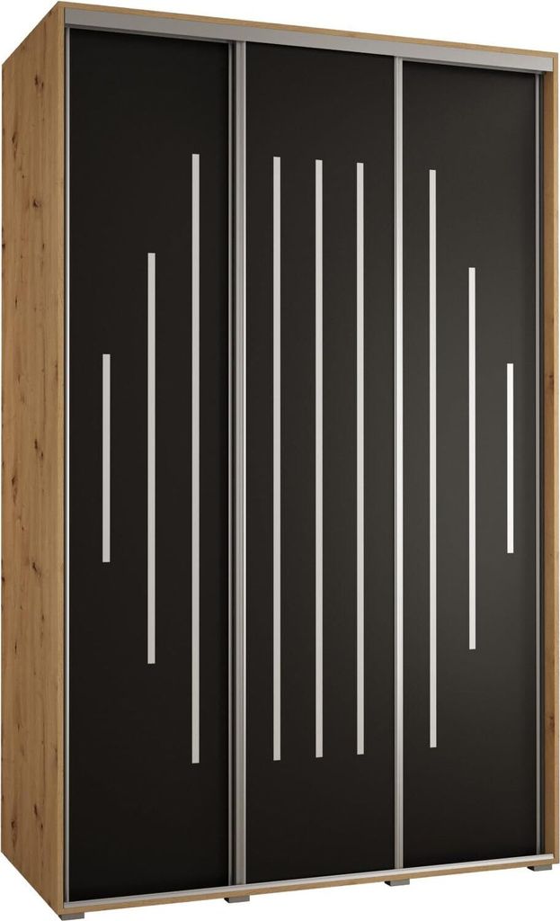 MEBLE KRYSPOL Cannes 12 Schrank mit 3 Schiebetüren - 205,2x160x60 cm - Artisan Schwarz Silber