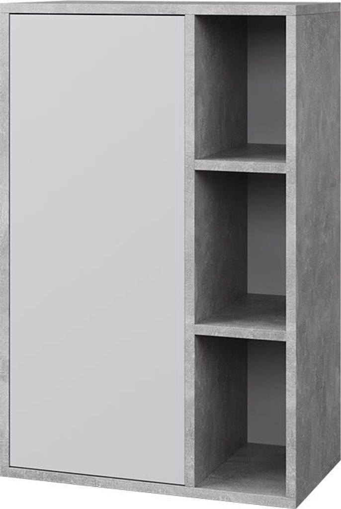 Vicco Hängeschrank Berno, 50.1 x 78.4 cm mit 3 offenen Fächern, Beton/Weiß