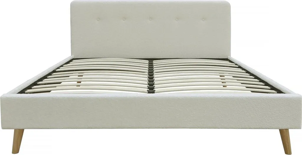 Cadre de lit double 160x200 en bouclette Nemo - Coloris beige crème