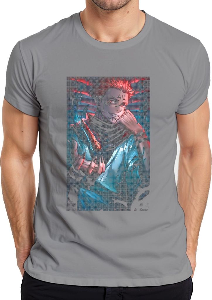 Jujutsu Kaisen Sukuna Dämonenkönig Feuer Klauen Anime Geschenk Herren T-Shirt, Grau, 3XL