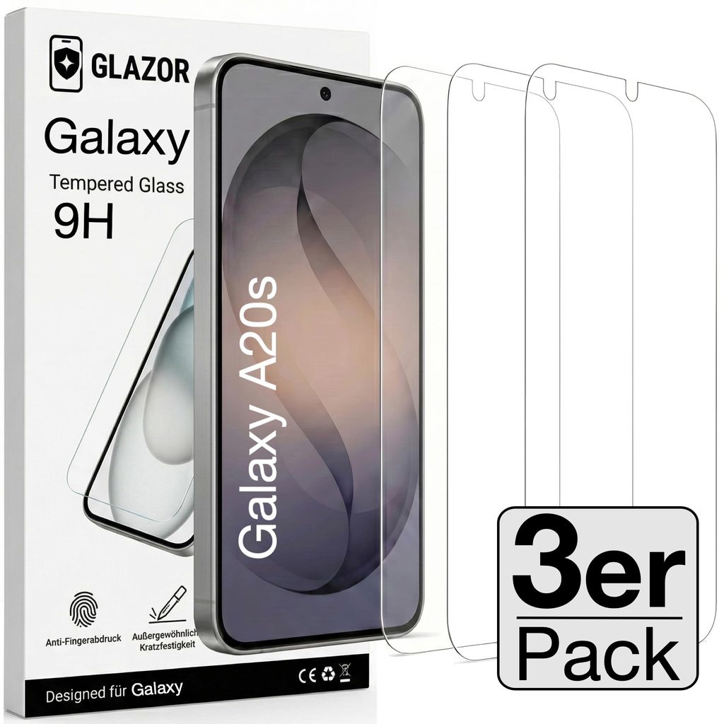 3x Galaxy A20s Panzerglas Panzerfolie Schutzglas Display Produktbild 