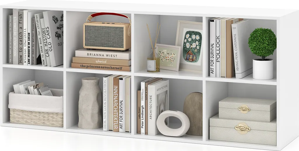 Étagère de Bureau sur Pied Blanche avec 8 Casiers de Rangement Cubiques