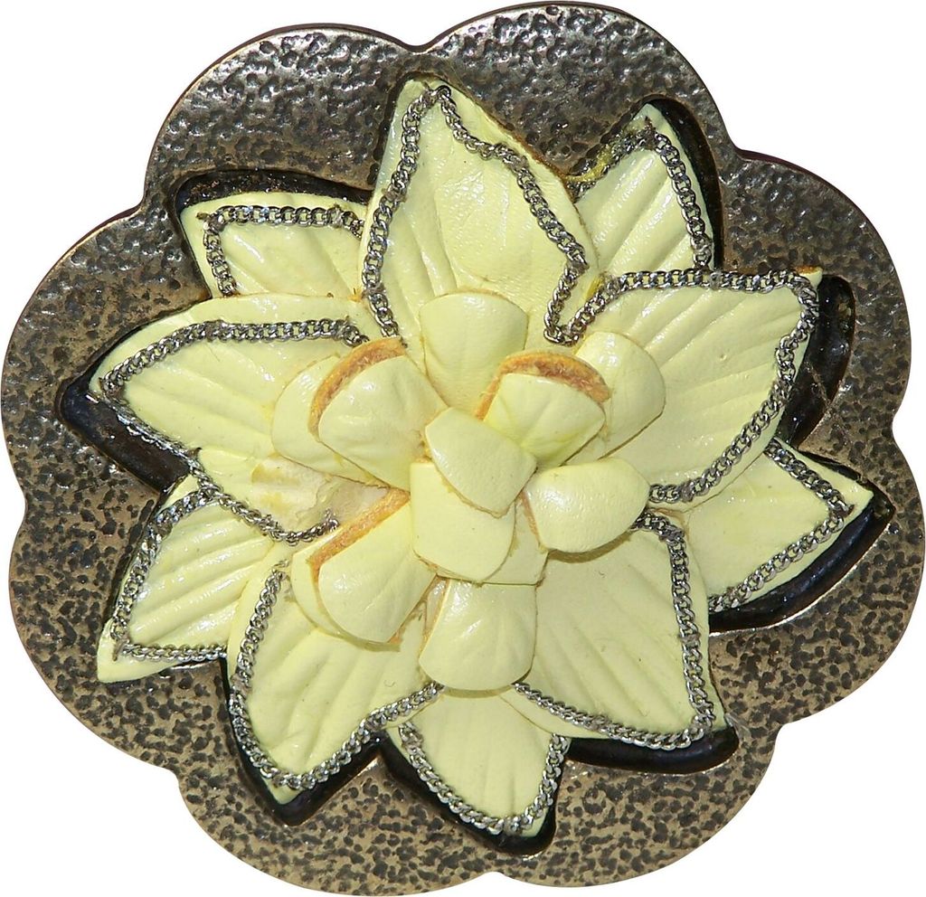 FRONHOFER Gürtelschnalle messing, gelbe Lederblüte, Koppelschnalle Damen, 4 cm