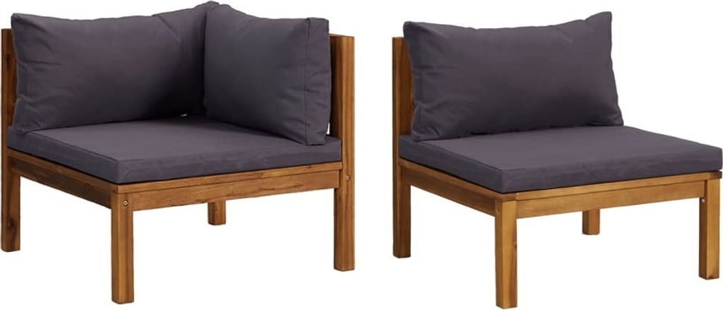 2-tlg. Sofa-Set mit Dunkelgrauen Kissen Akazie Massivholz