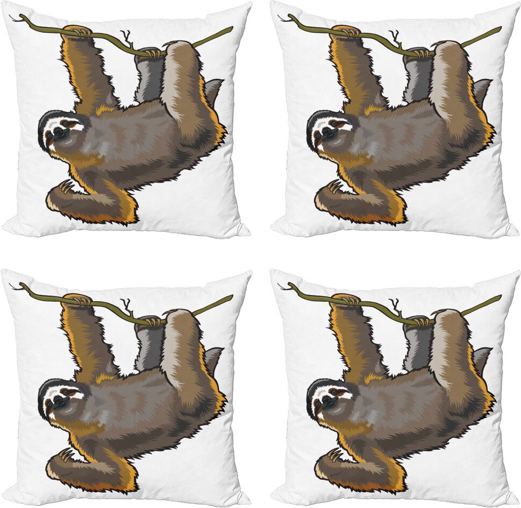 ABAKUHAUS Tier Kissenbezug Set (4 Stück), Lazy Sloth Bear Cartoon, Moderner Doppelseitiger Digitaldruck, 45 cm x 45 cm, Grau