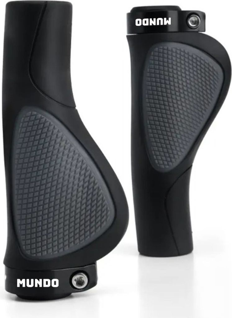 MUNDO Fahrradgriffe – Ergonomische rutschfeste Lenkergriffe mit Alu-Klemme – Für MTB E-Bike Trekking & Citybike Schwarz/Grau