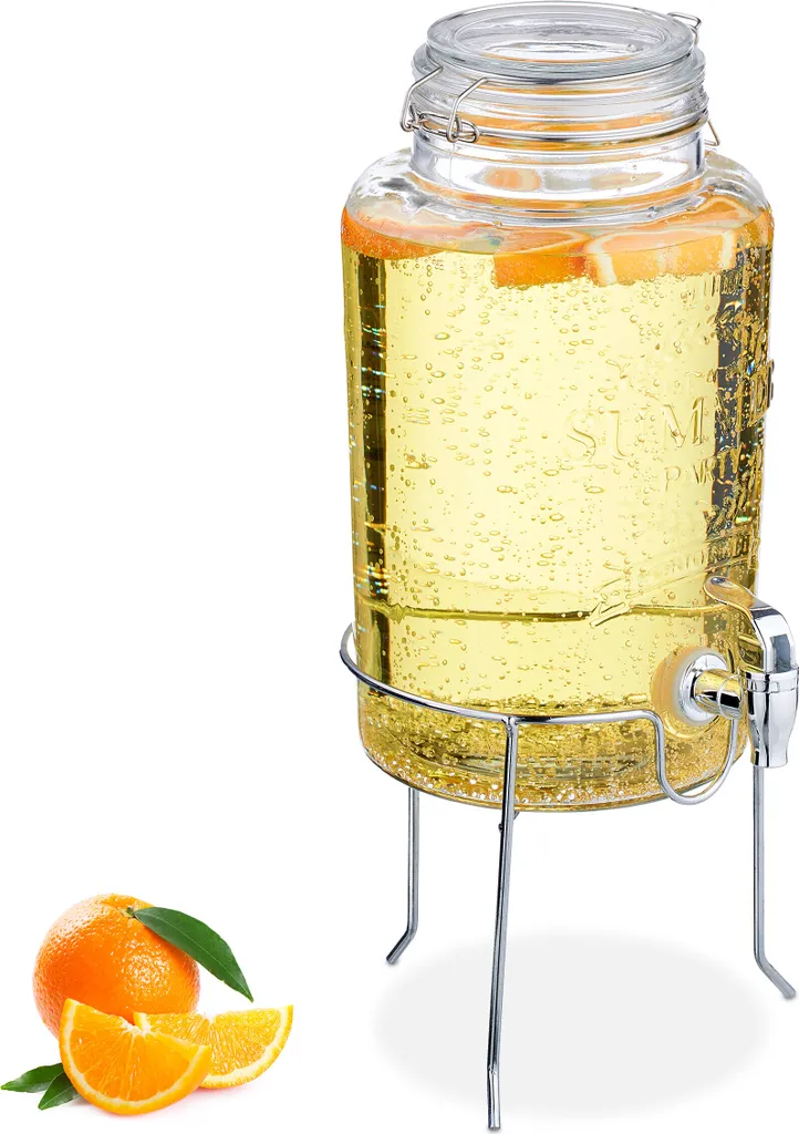 Relaxdays Dispenser Bevande 5L con Supporto - Erogatore Vetro Vintage