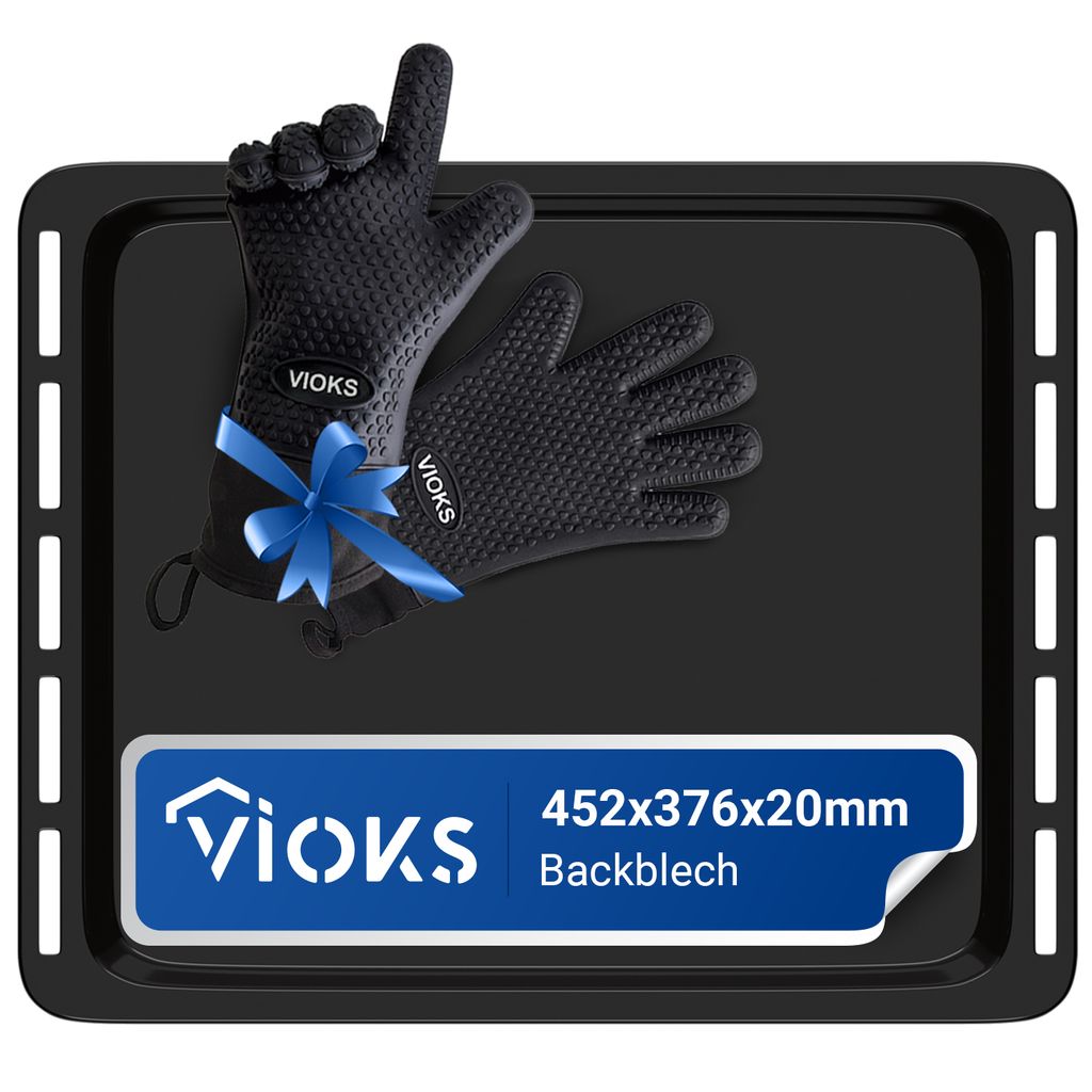 Backblech mit 2 Ofenhandschuhe passend wie Whirlpool 481010657929 emailliert für Backofen