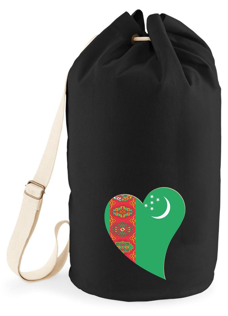 Huuraa Seesack Turkmenistan Flagge Herz 20 Liter Black Baumwolle Rucksack Geschenkidee