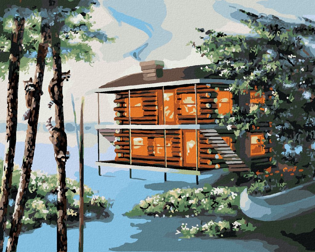 Zuty - Malen nach Zahlen - BLOCKHAUS AM WASSER (D. RUSTY RUST), 40x50 cm, mit Keilrahmen (bereits gespannt)