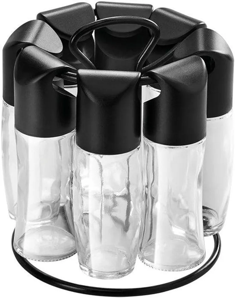 Support pots aromatiques transparent et noir design moderne pour 8 pots