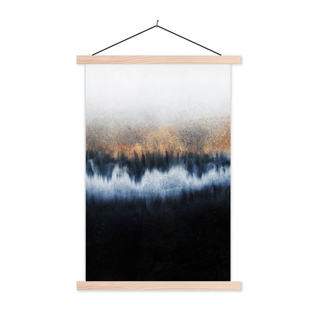 MuchoWow Textilposter Abstrakt - Gold - Luxus - Blau 60x90 cm mit holzfarbenen Rahmen - Textil