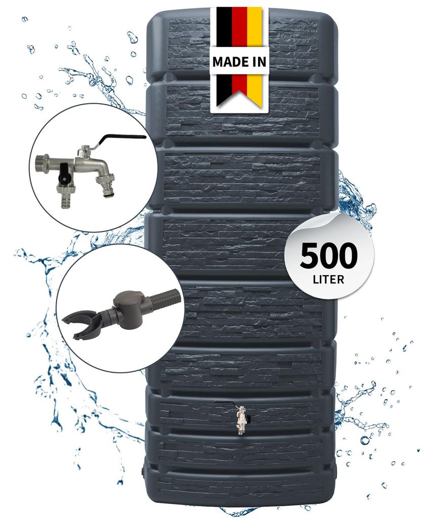 4rain SLIM STONE DECOR Regentonne Wandtank Komplett-Set 500 Produktbild 