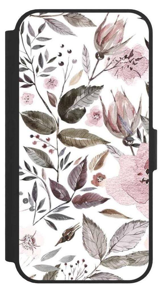 NIVOCASE Klapphülle für Apple iPhone 16e Handyhülle aus Kunst Leder NIVOflip schwarz Blumen Pastell Wasserfarbe