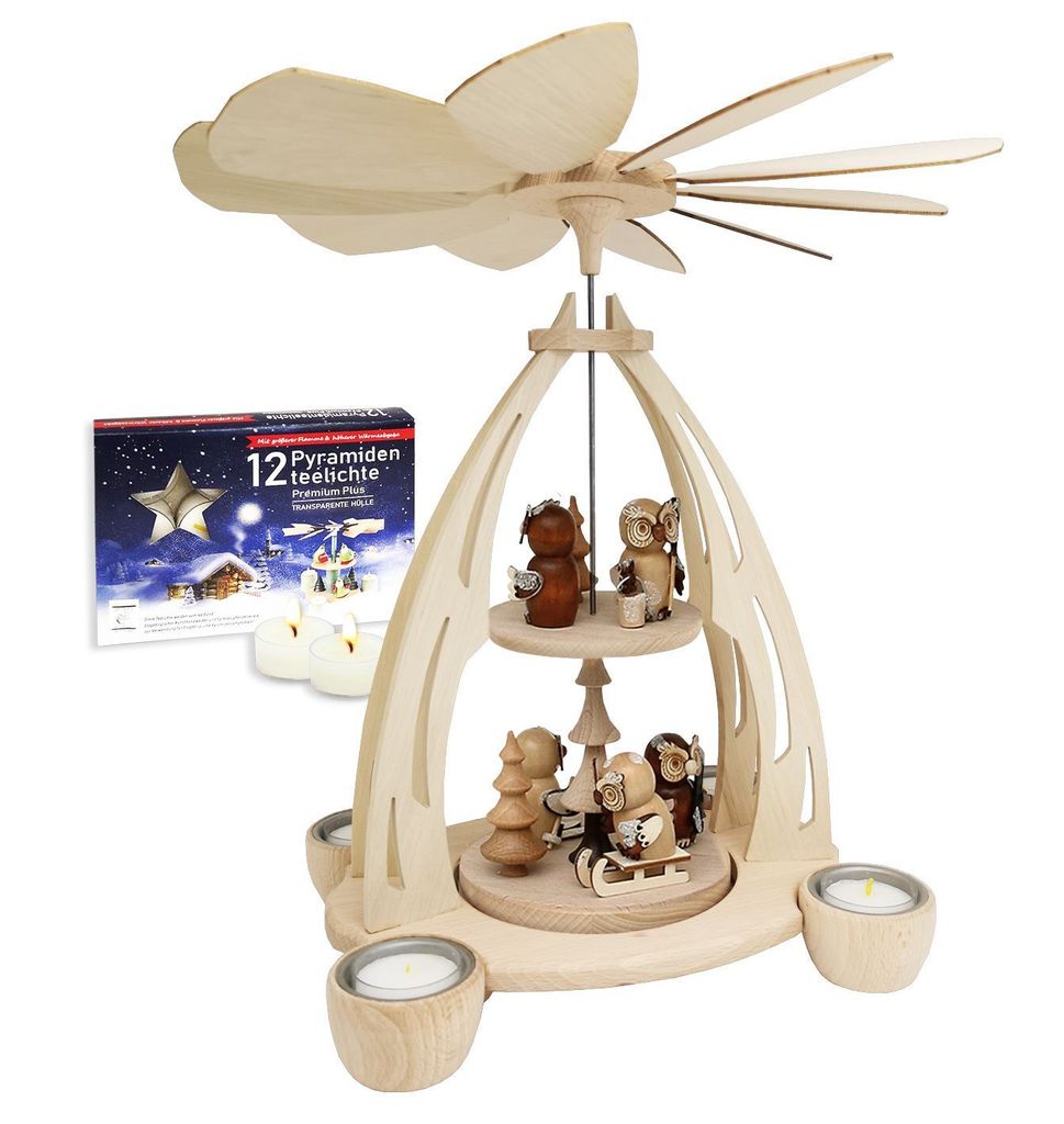 Holz-, Tisch-, Teelicht-, Weihnachts-, Pyramide - Eulenwald
