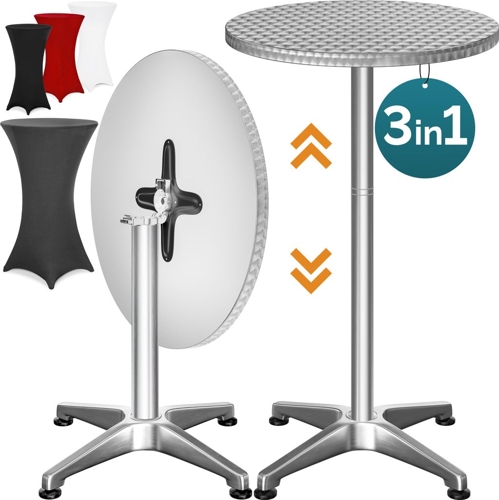 CASARIA 2in1 Stehtisch mit Husse Klappbar Höhenverstellbar 70 cm / 115 cm Hoch Alu Rund Ø60 cm Wetterfest Outdoor Bistro Party Biertisch Anthrazit