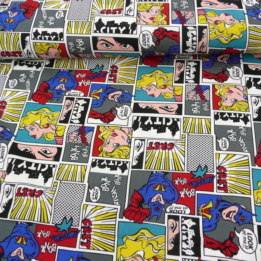 Stoff Meterware Polyester Comic bunt 1,5m