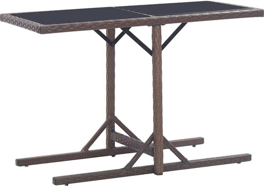 ZMH Gartentisch Braun 110×53×72 cm Glas und Poly Rattan
