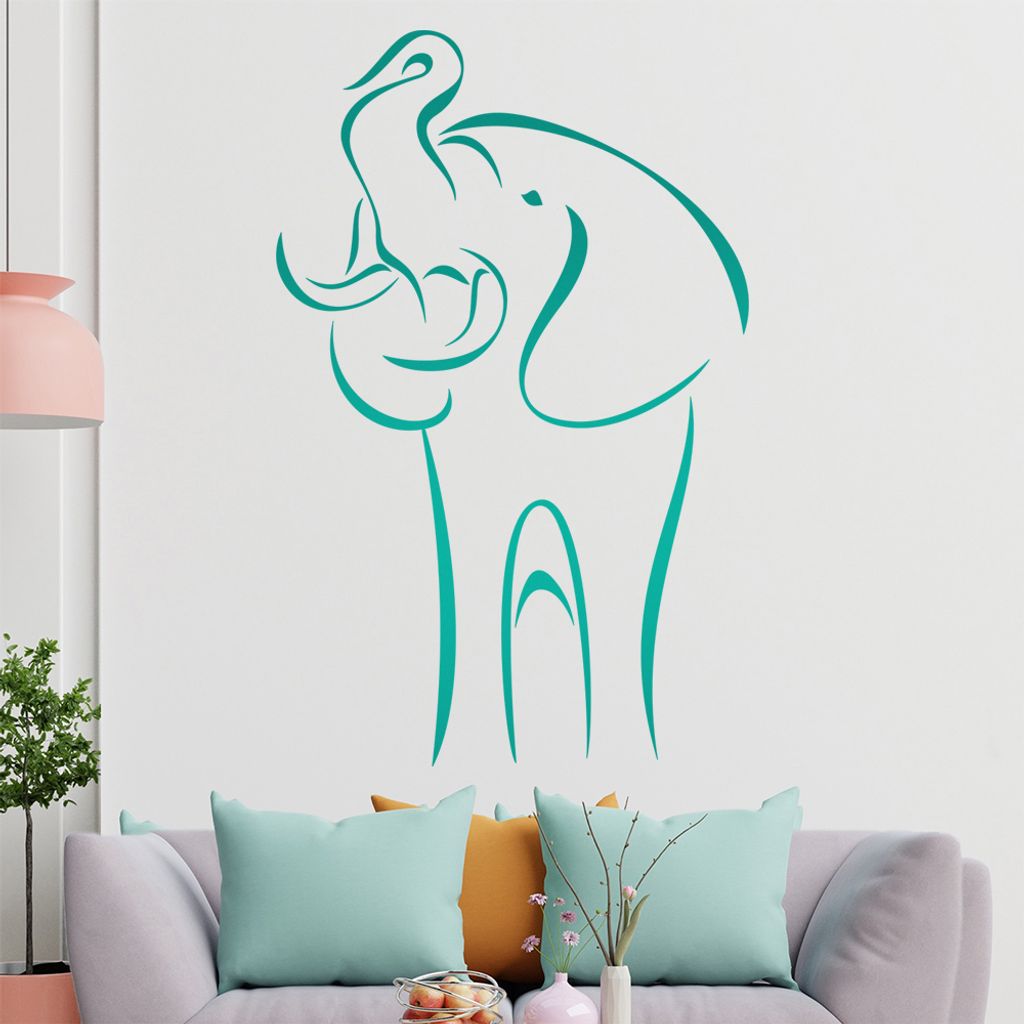 Elefant Linien Wandtattoo in 6 Größen - Wandaufkleber Wall Sticker - Dekoration, Küche, Wohnzimmer, Schlafzimmer, Badezimmer