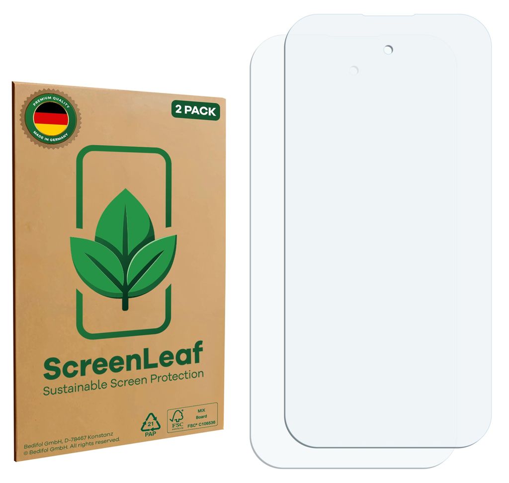 2x ScreenLeaf Schutzfolie für Fossibot F116 Pro 5G nachhaltiger Displayschutz Display Schutz Folie Klar Transparent