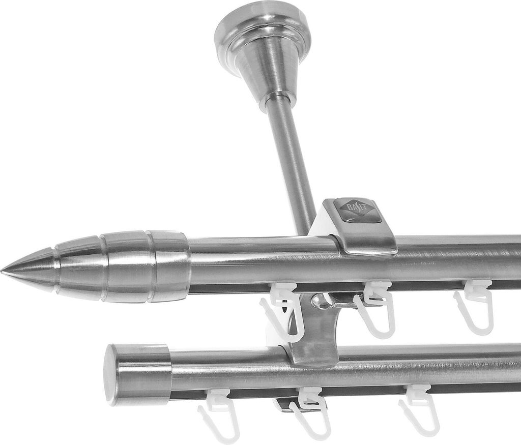 Innenlauf Edelstahl Look Gardinenschiene Gardinenstange 20mm Deckenträger 2-läufig Spitze D61 E81E30 II
