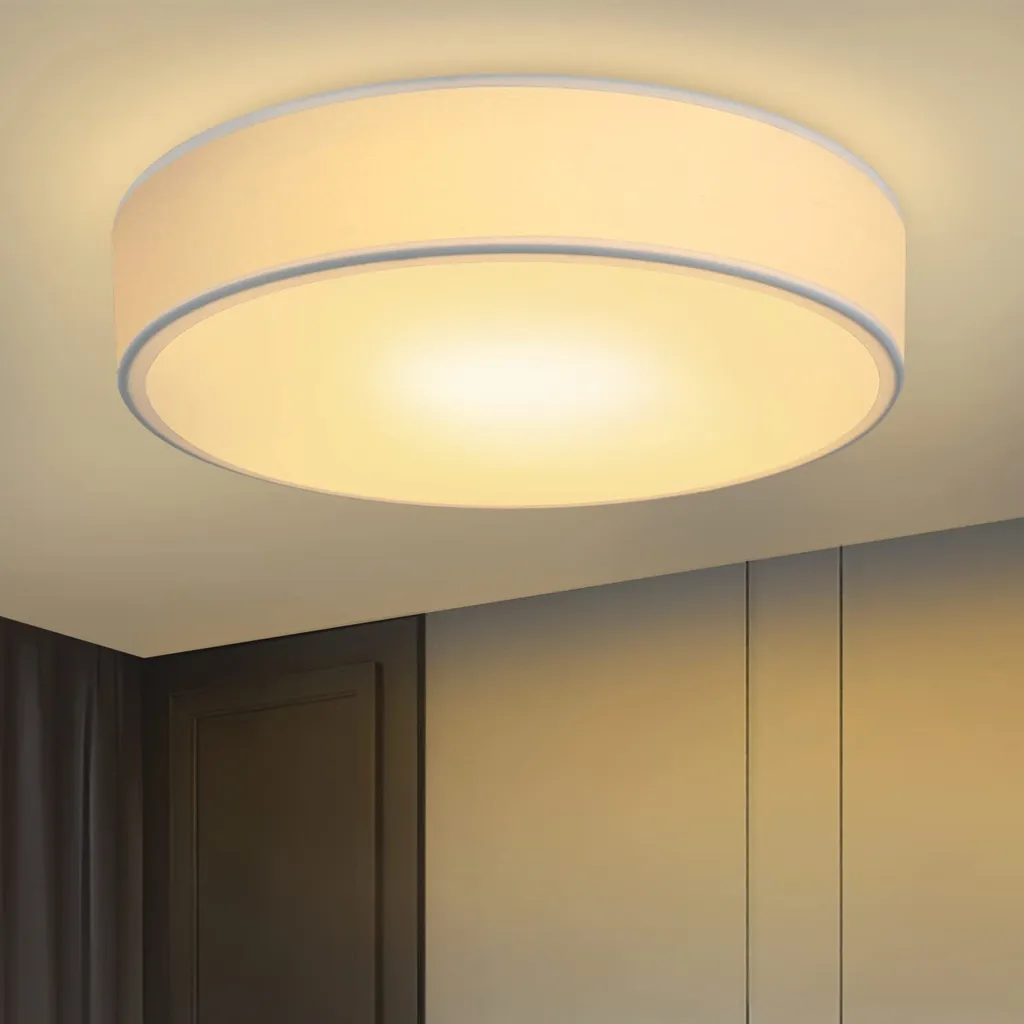 Plafonnier Cuisine et Chambre Luminaire Blanc en Tissu Ambiance Cosy E27